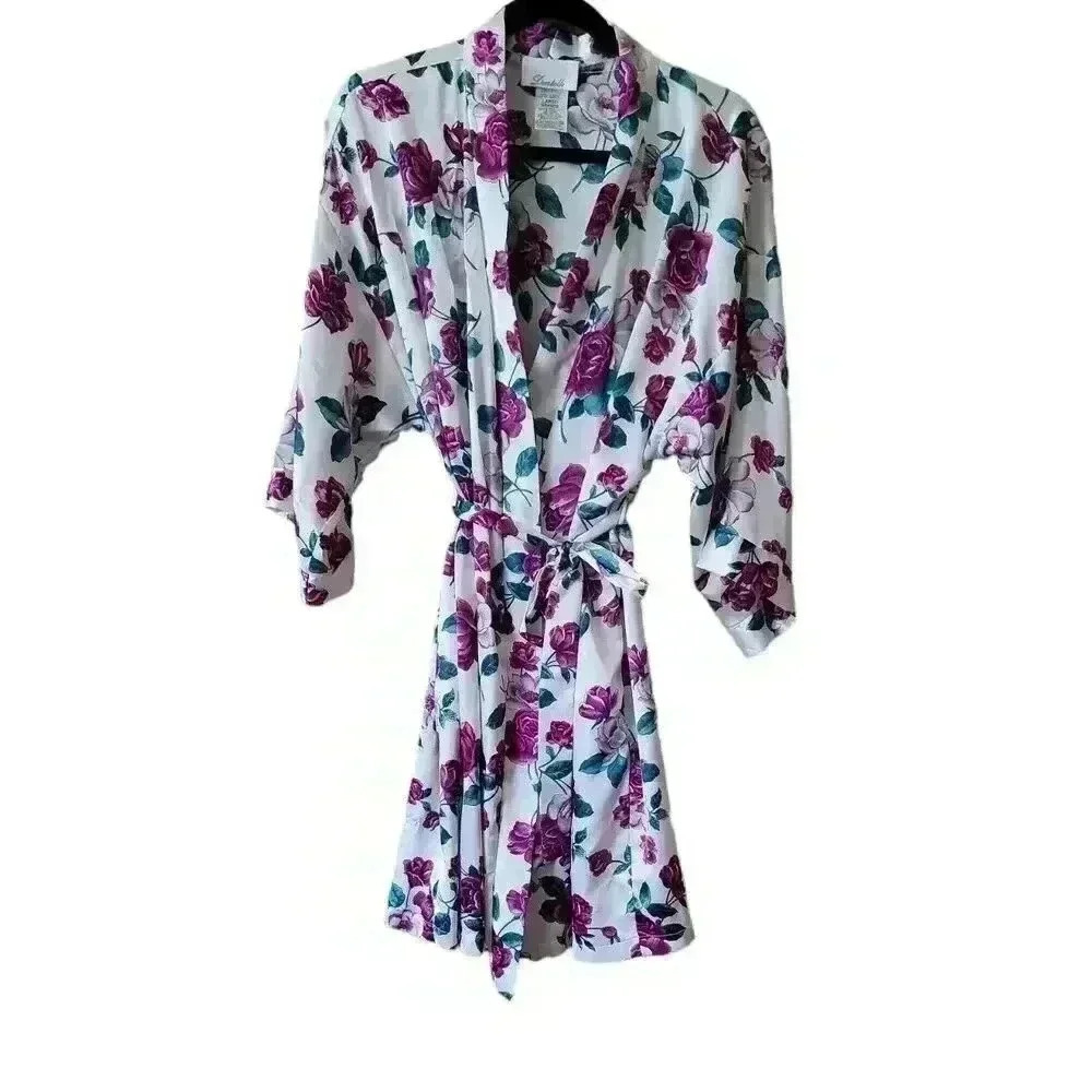 Dentelle Floral Purple Rose Robe Vintage Size Large